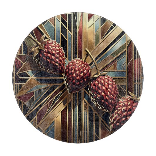 Planche À Découper Art Déco framboise géométrique or (Devant)
