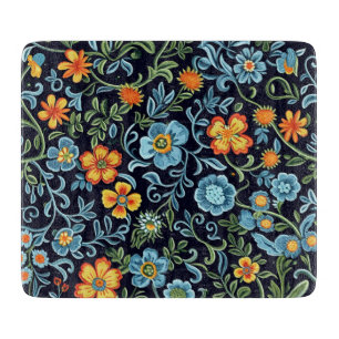 Planche À Découper Art floral complexe : Fleurs bleues et orange