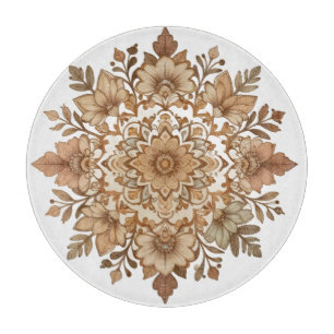 Planche À Découper Art floral mandala complexe tons bruns