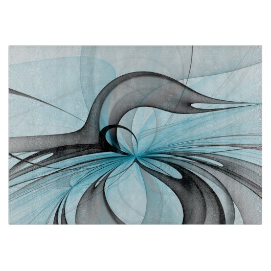 Planche À Découper Art fractal moderne gris anthracite abstrait bleu (Devant)