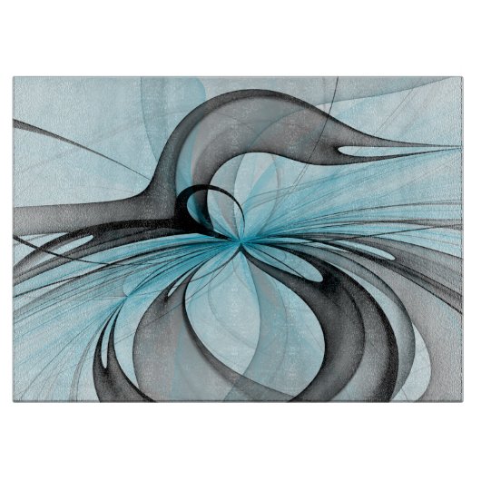Planche À Découper Art fractal moderne gris anthracite abstrait bleu (Devant)