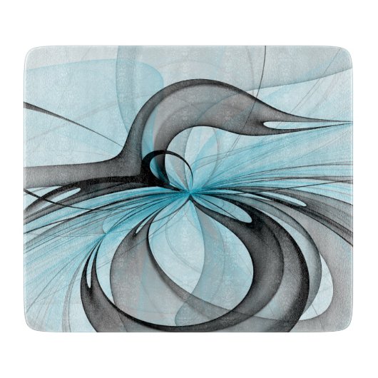 Planche À Découper Art fractal moderne gris anthracite abstrait bleu (Devant)