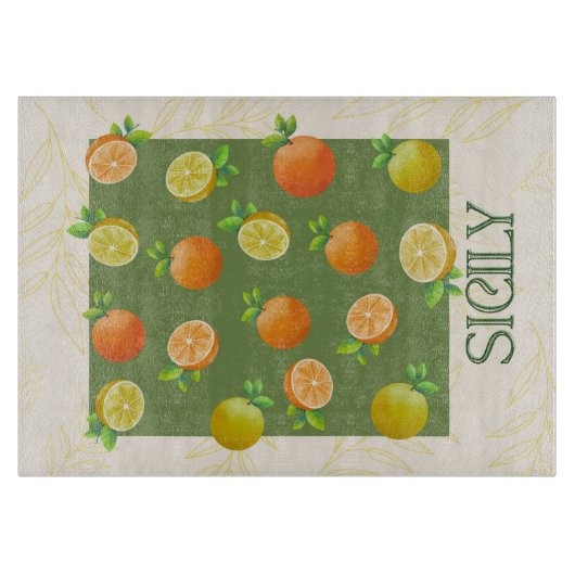 Planche À Découper Art Mur Citrus Sicile | Orange et citron italiens (Devant)