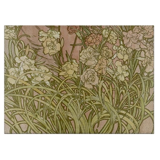 Planche À Découper Art Nouveau Alfonse Mucha fleurs d'oeillets floral (Devant)