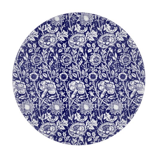 Planche À Découper Art Nouveau Carnation Damask, Navy et Blanc (Devant)