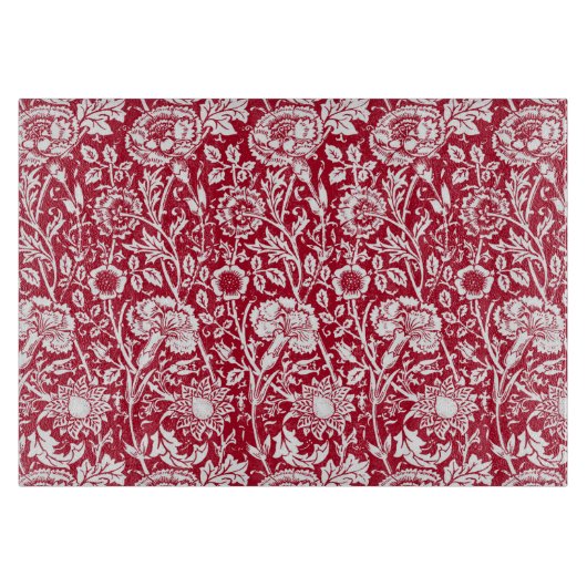 Planche À Découper Art Nouveau Carnation Damask, rouge et blanc (Devant)