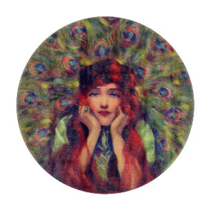 Planche À Découper Art nouveau déco élégante femme paon plumes