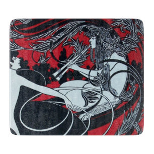 Planche À Découper ART NOUVEAU FAUN Rouge Bourgogne, Noir Blanc Coupe