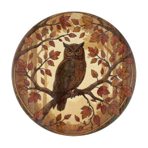 Planche À Découper Art Nouveau Forêt de Hibou d'Automne