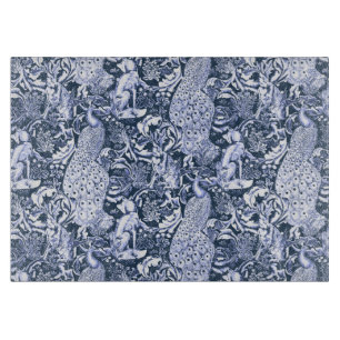 Planche À Découper Art Nouveau Peacock Print, Navy et White