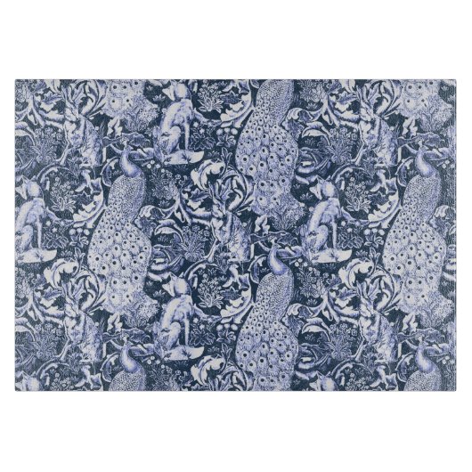 Planche À Découper Art Nouveau Peacock Print, Navy et White (Devant)