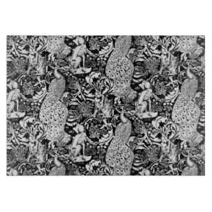 Planche À Découper Art Nouveau Peacock Print, noir et blanc