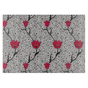 Planche À Découper Art Nouveau Tulip Damask, gris et rouge