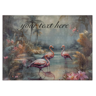 Planche À Découper Art personnalisé de lagon tropical au flamant rose