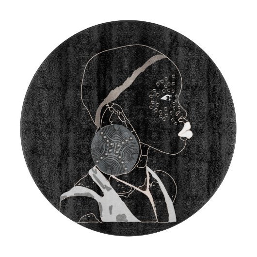 Planche À Découper Artiste africaine noire et blanche (Devant)