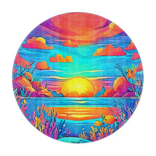 Planche À Découper Artwork sous-marin dynamique de coucher de soleil