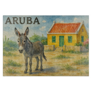 Planche À Découper Aruba Donkey with Yellow Cunucu house watercolor
