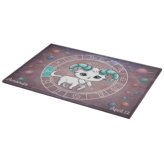 Planche À Découper Astrological Aries Cute cat Zodiac Wheel Planet (Coin)