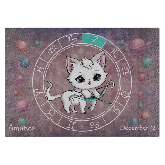 Planche À Découper Astrological Sagittarius Cute cat Zodiac Wheel (Devant)