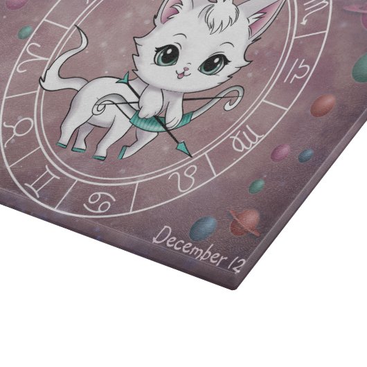 Planche À Découper Astrological Sagittarius Cute cat Zodiac Wheel (Coin)