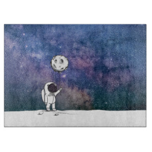 Planche À Découper Astronaute dans l'espace avec ballon de lune cosmo