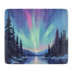 Planche À Découper Aurora Borealis   Lumière du Nord Aquarelle