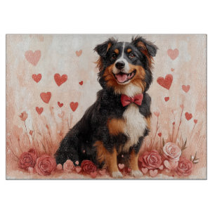 Planche À Découper Australian Shepherd avec des Roses - Saint-Valenti