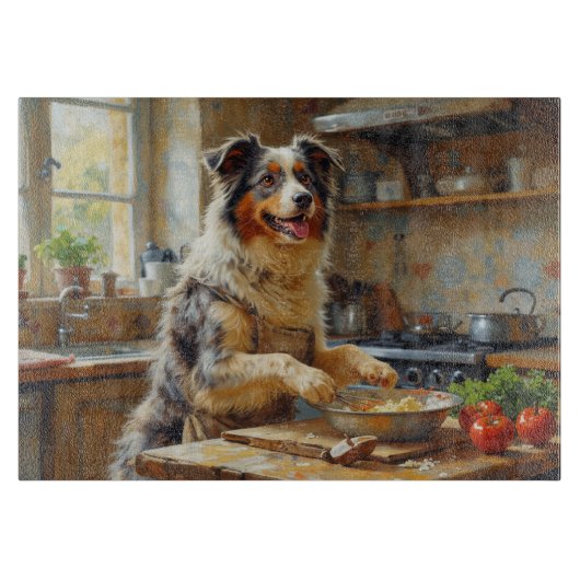 Planche À Découper Australian Shepherd Cooking in Kitchen (Devant)