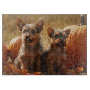 Planche À Découper Australien Terrier Chiot Automne Citrouille de pla