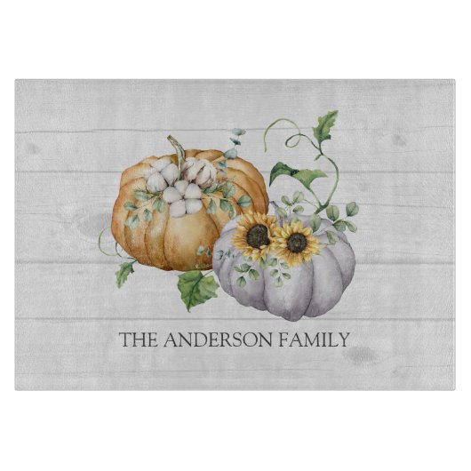 Planche À Découper Automne Citrouille Tournesol et Fleurs de coton (Devant)