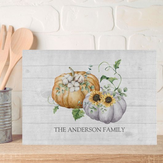 Planche À Découper Automne Citrouille Tournesol et Fleurs de coton