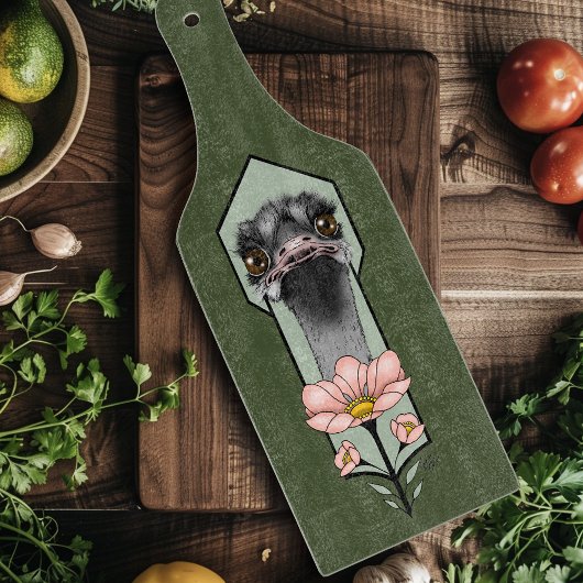 Planche À Découper Autruche Rose Fleurs Vert Olive Art Déco