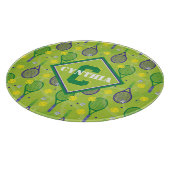 Planche À Découper Avec nom et initiale, raquettes de tennis vertes e (Coin)