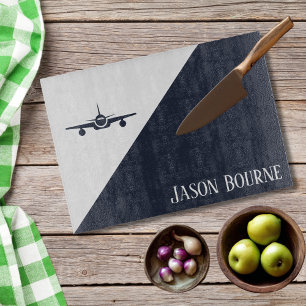 Planche À Découper Avion Bleu et Blanc Aviation Personnalisé