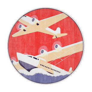 Planche À Découper Avion en vol vintage WPA coloré