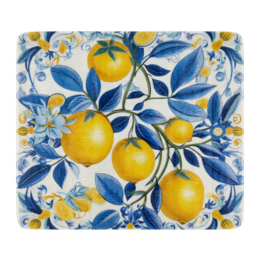 Planche À Découper 💛 Azulejos bleu et jaune 💙 citrons (Devant)
