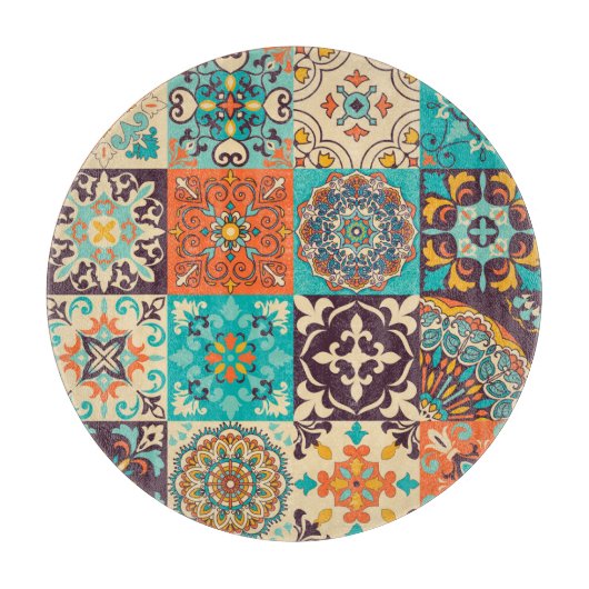 Planche À Découper Azulejos Carreaux portugais Boho Patchwork (Devant)