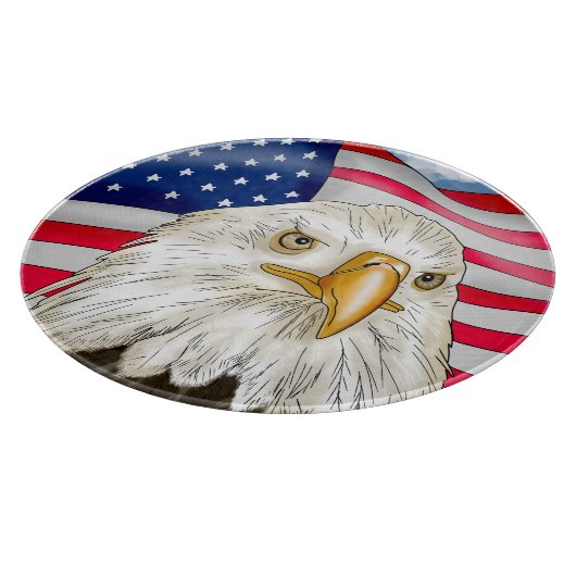 Planche À Découper Bald Eagle devant le drapeau américain Art patriot (Coin)