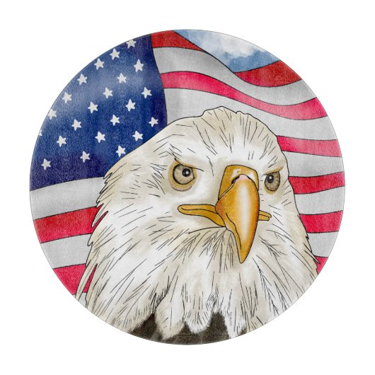 Planche À Découper Bald Eagle devant le drapeau américain Art patriot (Devant)