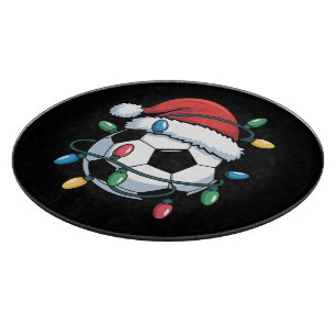 Planche À Découper Ballon de football de Noël de sport de Santa Joueu