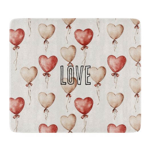 Planche À Découper Ballons Coeur Crème Rouge (Devant)