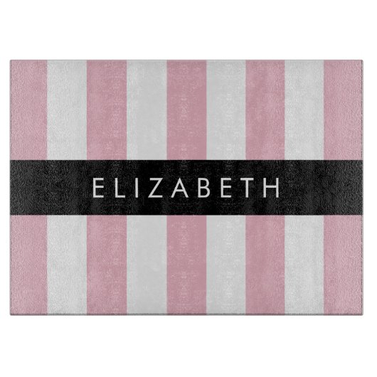 Planche À Découper Bandes Roses, Motif Gratté, Lignes, Votre Nom (Devant)