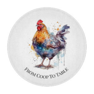 Planche À Découper Barnyard Splendor : Poule à l'aquarelle, personnal