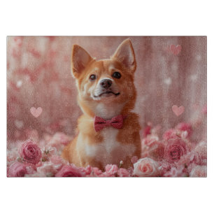 Planche À Découper Basenji avec des roses - Saint-Valentin