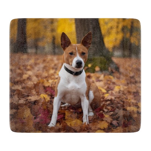 Planche À Découper Basenji en automne Feuilles automne Inspiration (Devant)