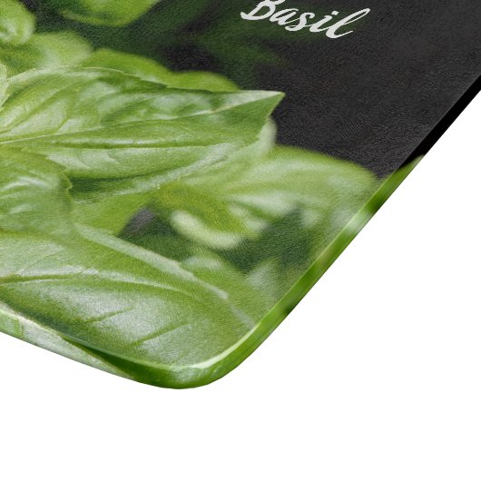 Planche À Découper Basil vert frais sur verre noir (Coin)