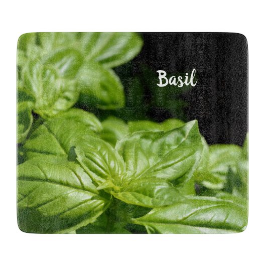 Planche À Découper Basil vert frais sur verre noir (Devant)