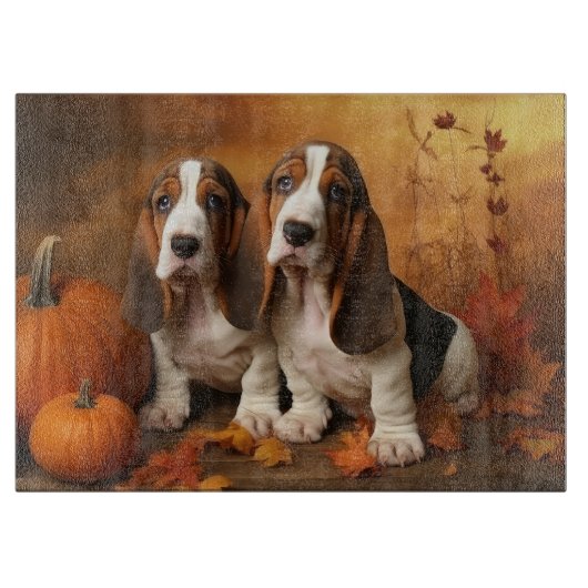 Planche À Découper Basset Hound Chiot Automne Citrouille de plaisir (Devant)
