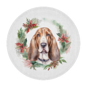 Planche À Découper Basset Hound Festive Wreath de Noël Pup