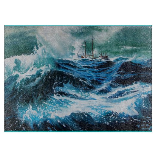 Planche À Découper Bateau dans la mer dans la tempête (Devant)